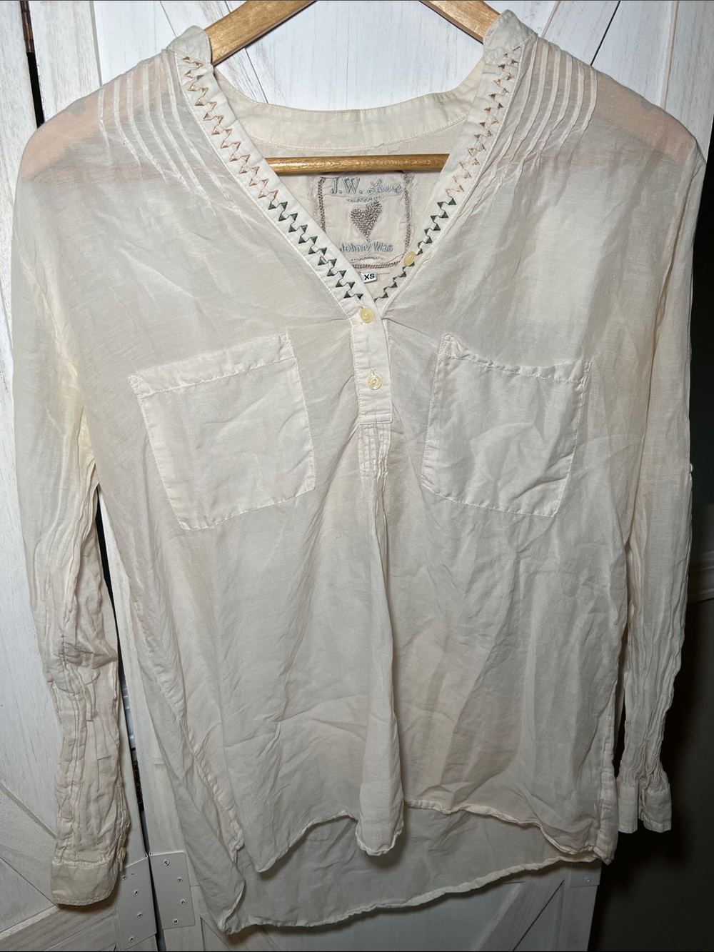 Johnny Was Cream V-Neck Long Sleeve Tunic